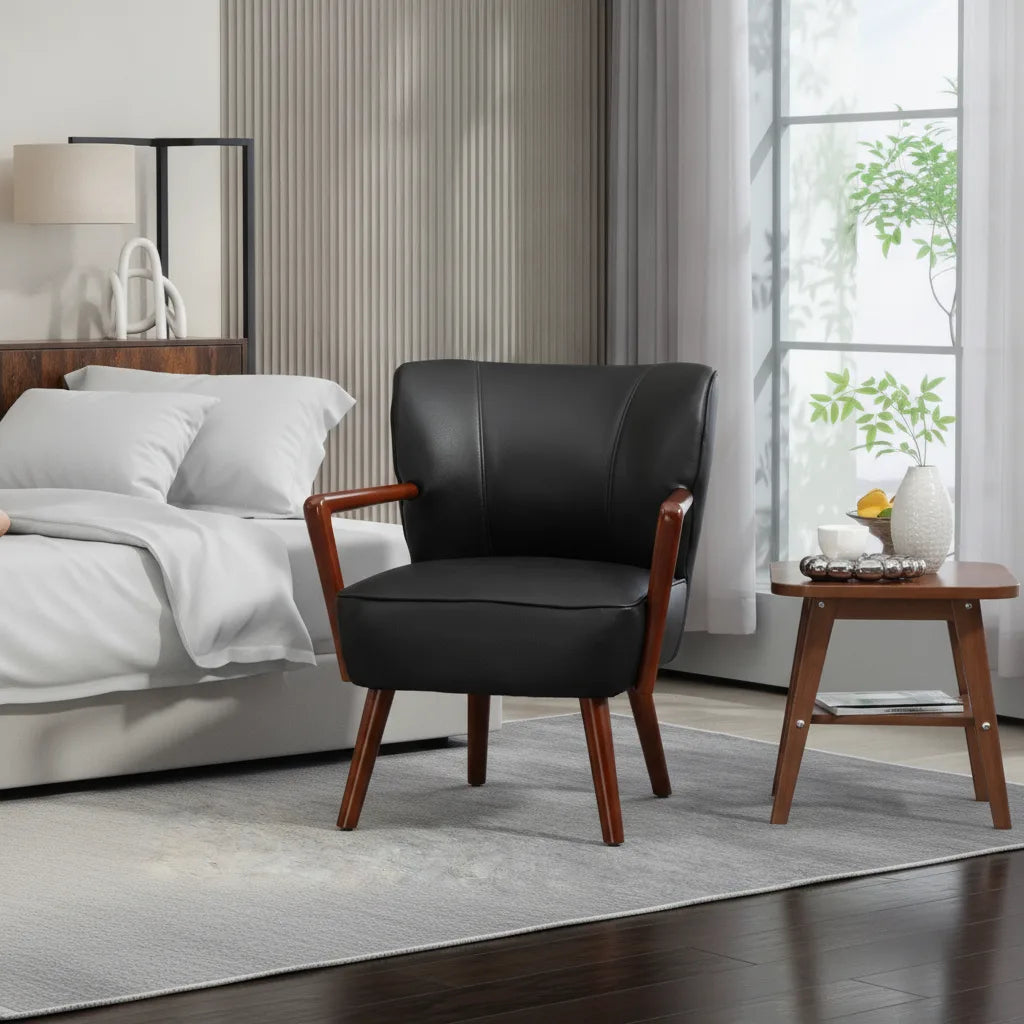 Fauteuil design cuir Lorient style mid-century dans une chambre