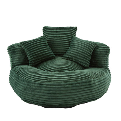 Fauteuil paresseux en velours côtelé vert sapin avec ses 3 coussins