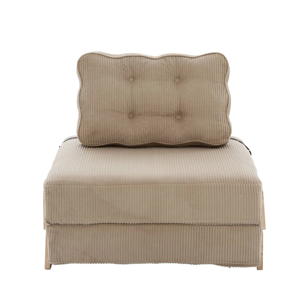 Fauteuil lit pliant Groix en velours côtelé beige sable