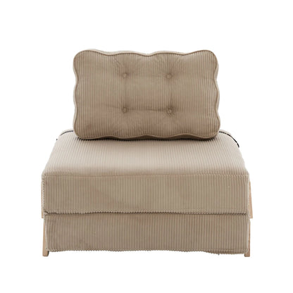 Fauteuil lit pliant Groix en velours côtelé beige sable