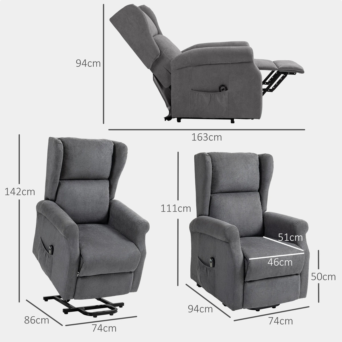Dimensions du fauteuil inclinable électrique releveur Bandol
