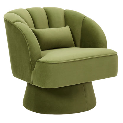 Fauteuil salon velours pivotant coloris Vert Olive avec coussin assorti