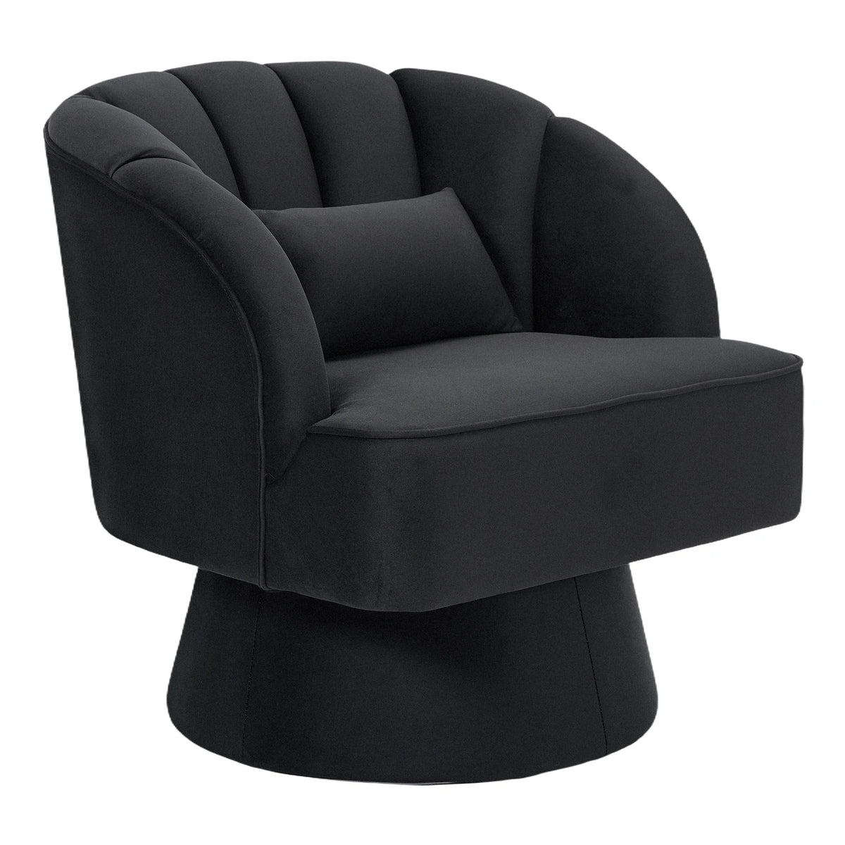 Fauteuil salon velours pivotant coloris Noir Charbon avec coussin assorti