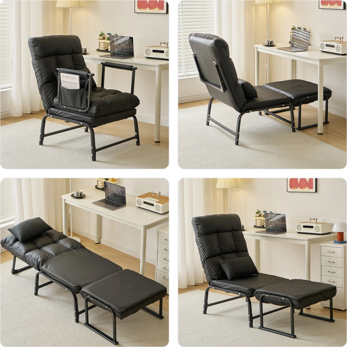 Fauteuil-lit convertible 1 place en positions fauteuil, chaise longue et lit