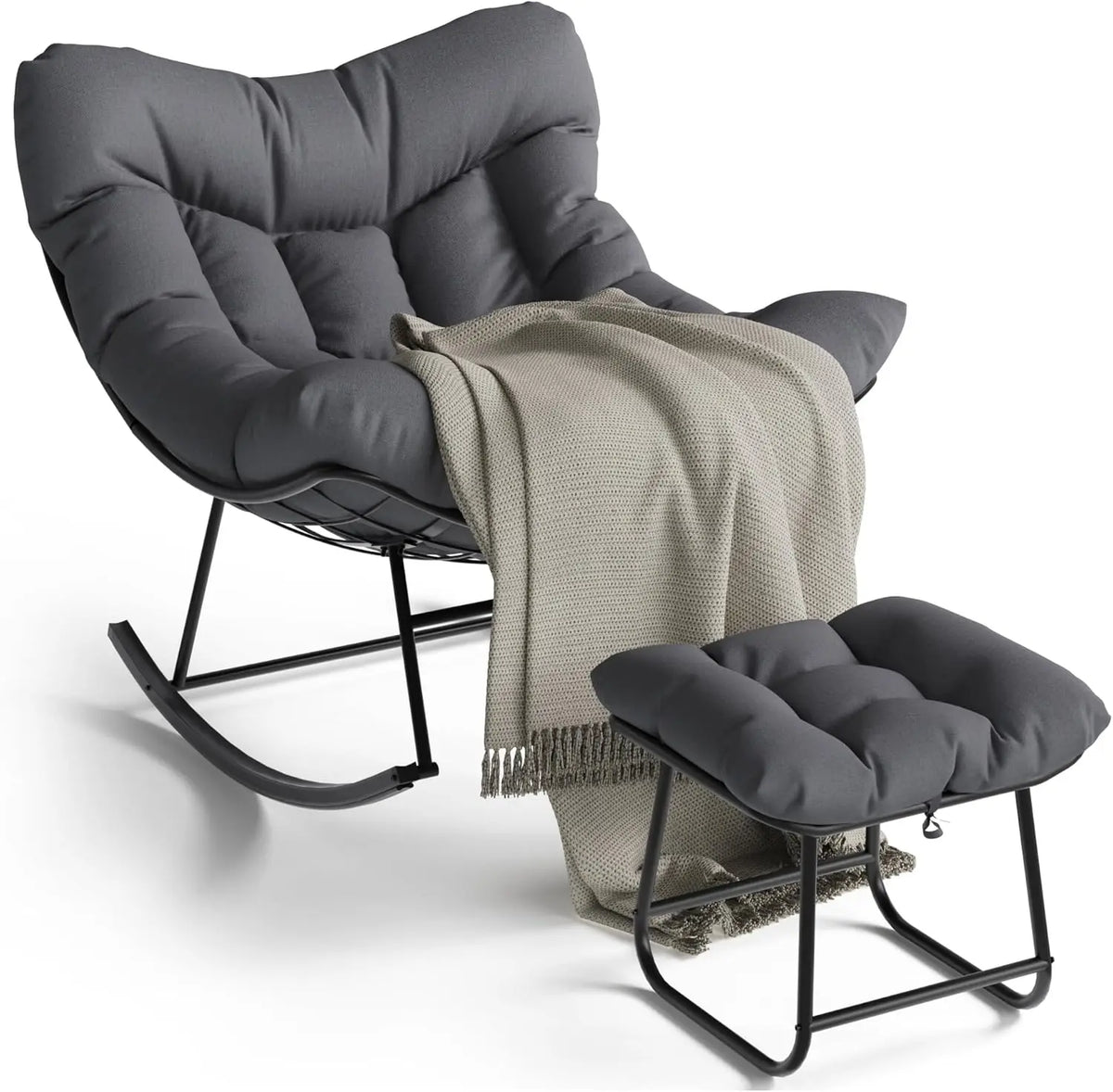 Fauteuil à bascule rocking chair Arcachon gris anthracite avec repose-pieds