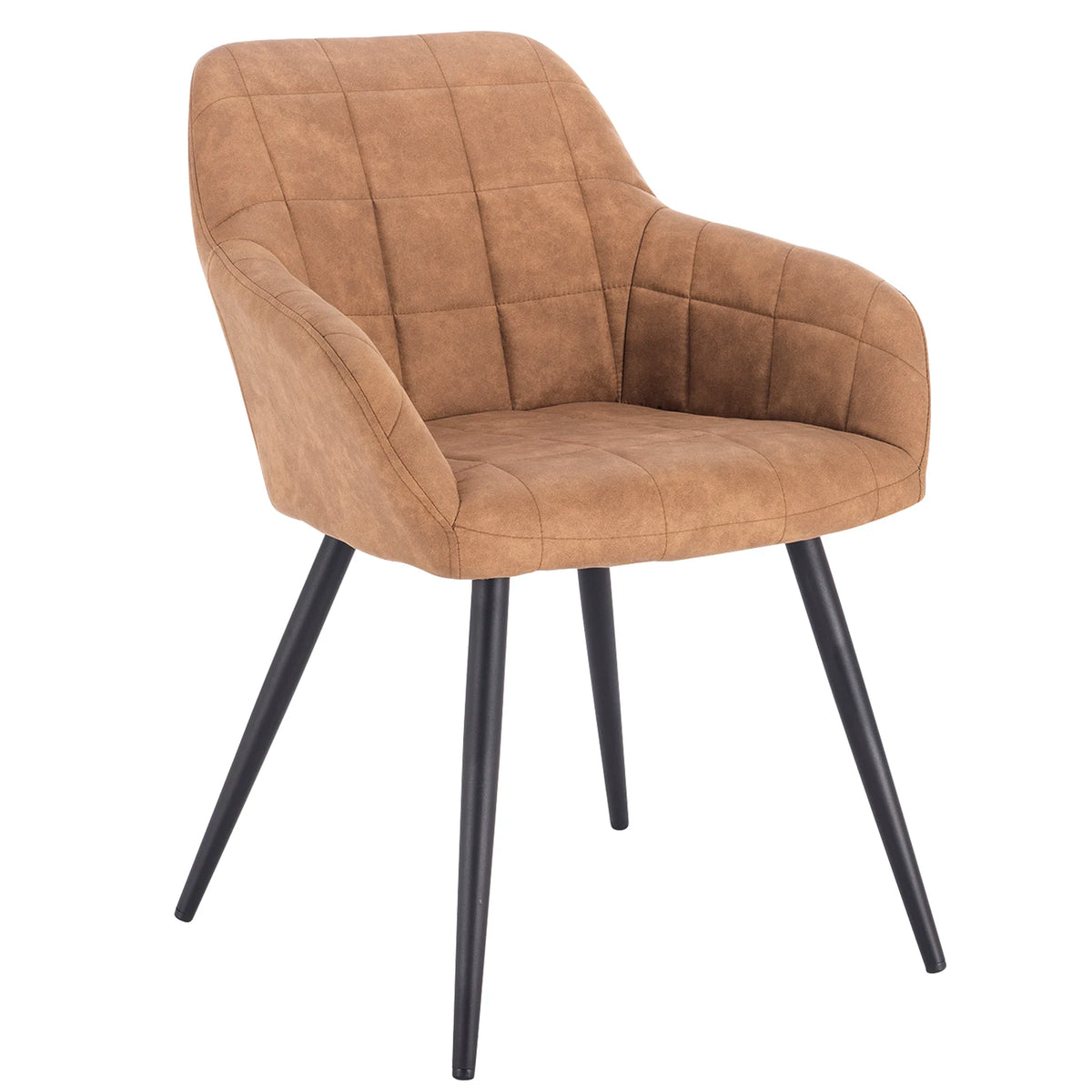 Fauteuil salle à manger confortable marron camel à pieds noirs