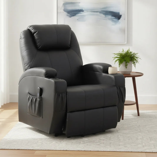 Fauteuil relax releveur électrique Douarnenez simili cuir noir dans un salon