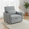 Fauteuil en chenille grise convertible avec oreiller dans un salon lumineux