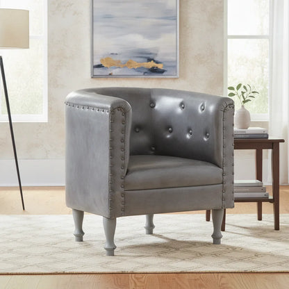 Fauteuil cabriolet cuir Locronan gris ardoise dans un salon lumineux