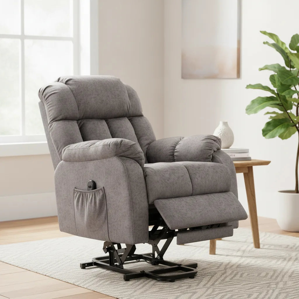 Fauteuil relax électrique tissu Quiberon gris avec mécanisme d'aide au lever
