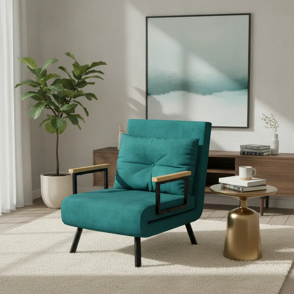 Fauteuil convertible réglable au toucher velours près d'une table basse dorée