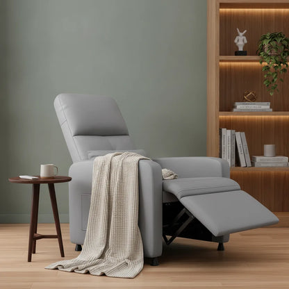Fauteuil relax chauffant massant Saint-Lunaire en simili cuir gris perle avec plaid