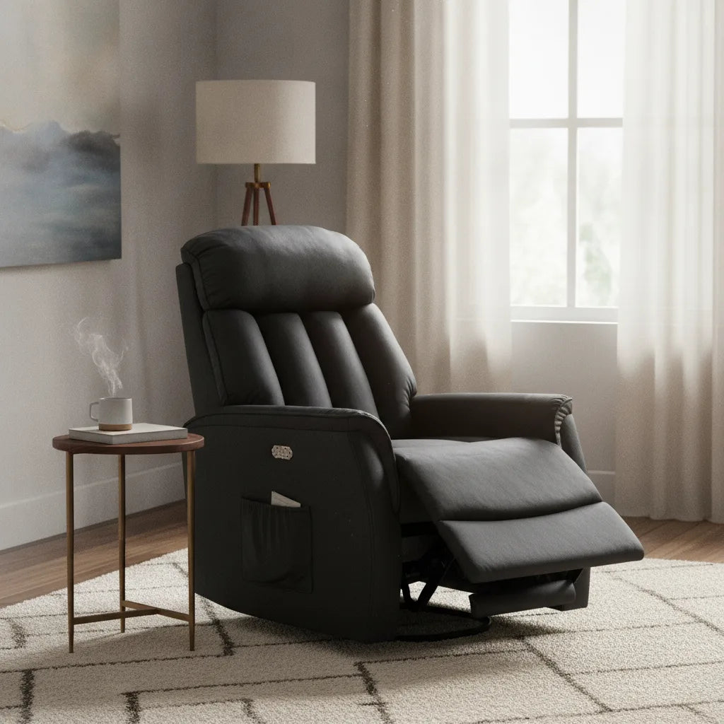 Fauteuil releveur cuir Étel incliné avec repose-jambes déployé