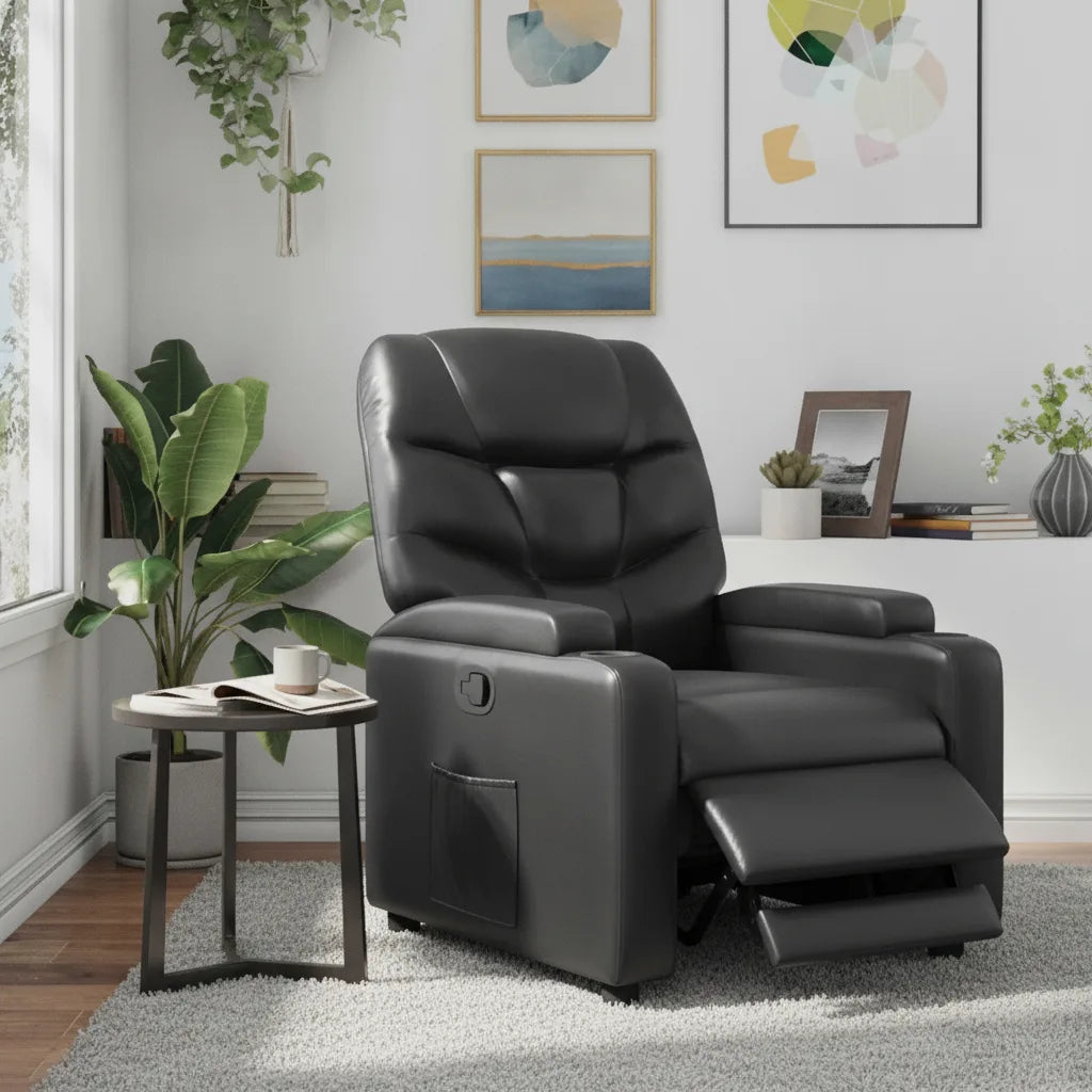 Fauteuil relax noir avec repose-pieds intégré sorti