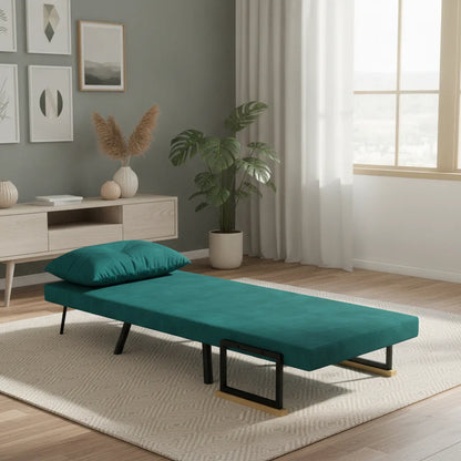 Fauteuil convertible réglable déplié en lit d'appoint sur un tapis