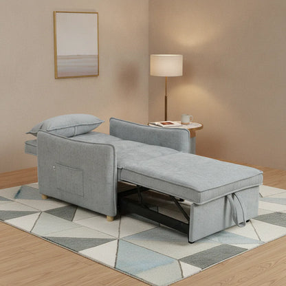 Fauteuil en chenille convertible déplié en lit sur un tapis