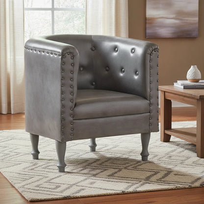 Fauteuil cabriolet cuir Locronan clouté aux pieds en bois massif