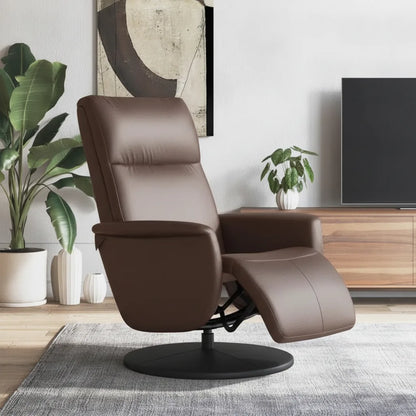 Fauteuil inclinable cuir marron chocolat sur pied rond pivotant