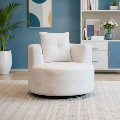 Fauteuil pivotant confort blanc vu de face, avec poche latérale