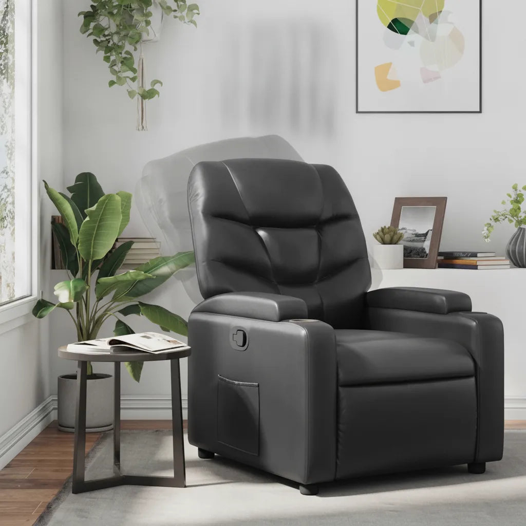 Fauteuil relax inclinable manuel noir, dossier en cours d'inclinaison