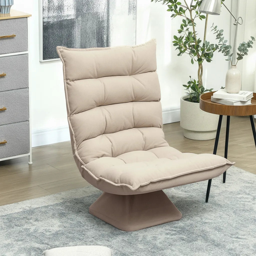 Fauteuil de sol Lourmarin matelassé beige dans une chambre cosy