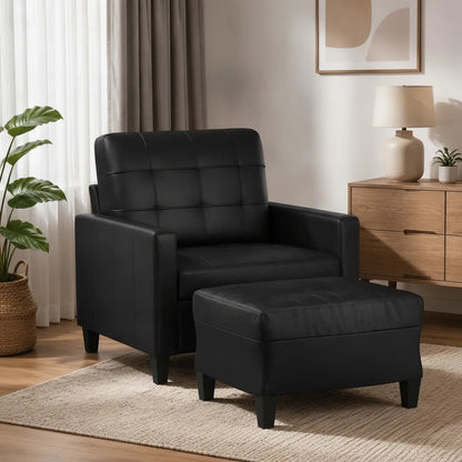 Fauteuil club cuir noir dans un salon moderne
