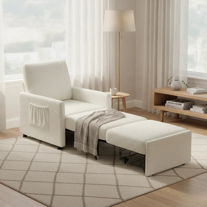 Fauteuil convertible 1 place avec rangement déplié en lit d'appoint avec plaid