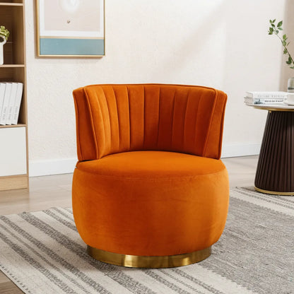 Fauteuil pivotant velours Orange Terracotta avec socle doré